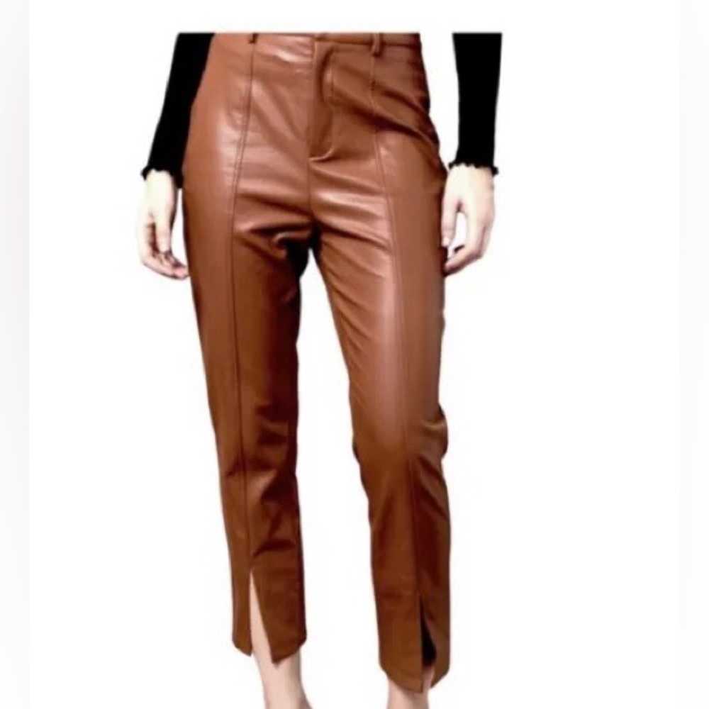 JASON WU Faux Brown Leather Ankle Length Pants Size Medium